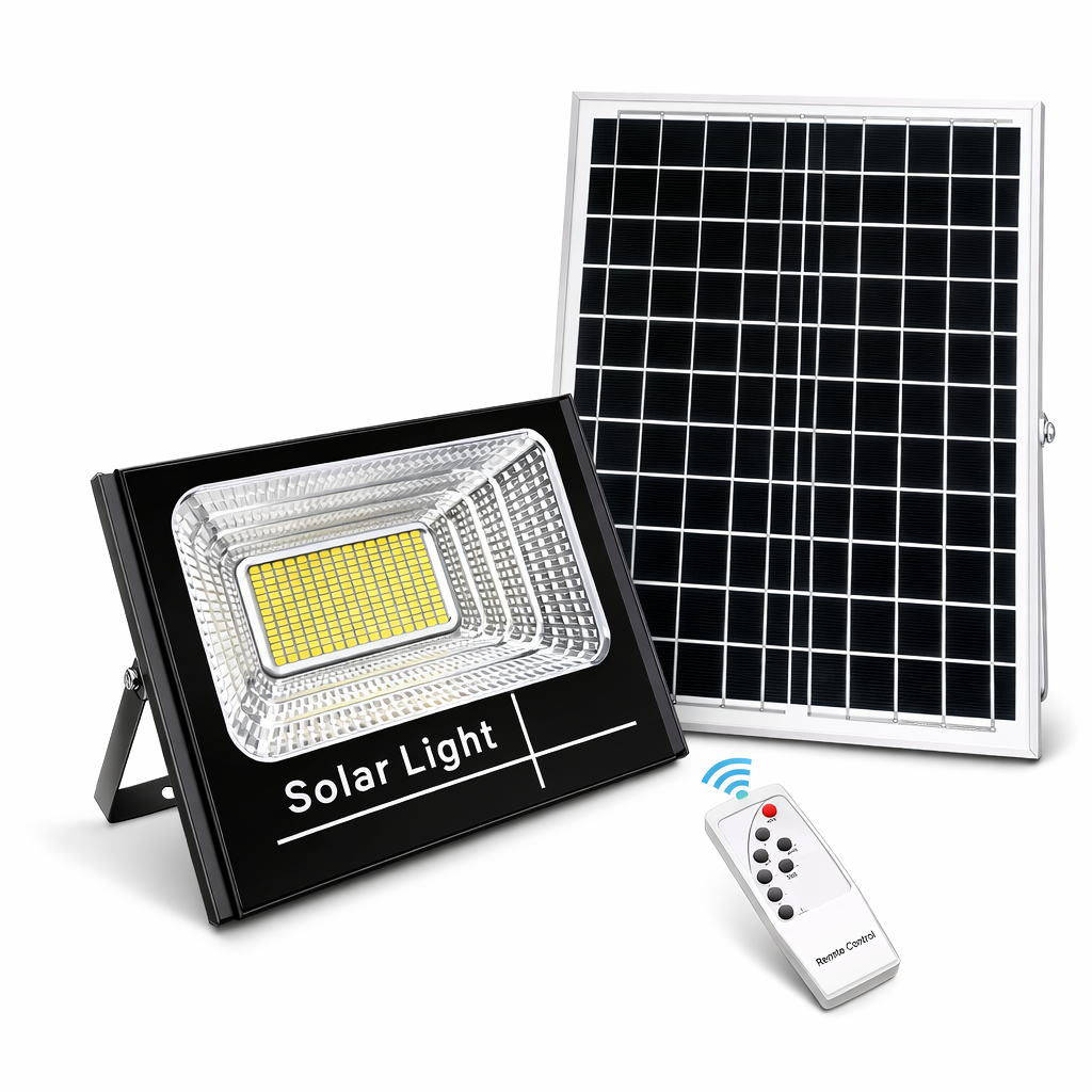 300W Napelemes LED Reflektor Távirányítóval – Kültéri IP67 Utcai és Udvari Lámpa