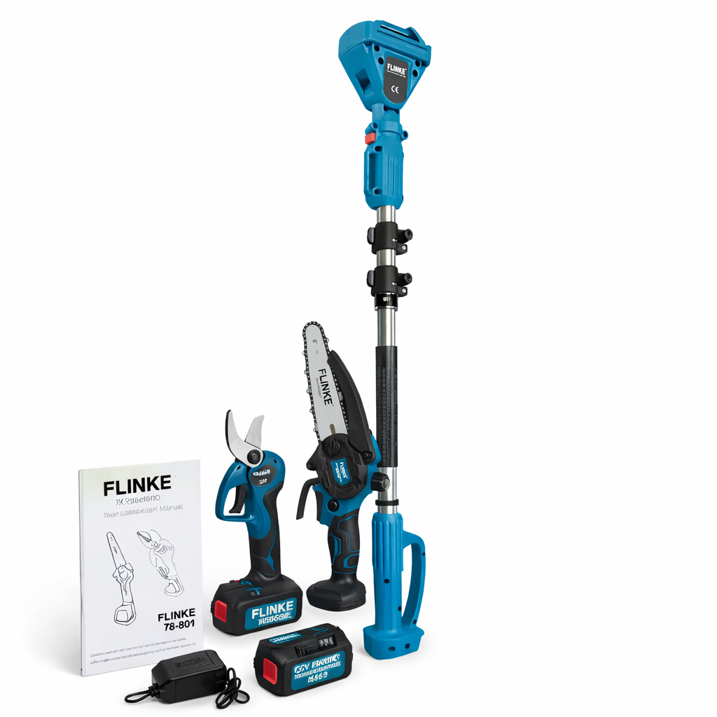 FLINKE FK-8051 Teleszkópos Akkumulátoros Ágvágó Szett – Mini láncfűrész + elektromos metszőolló, 68V, hosszabbító rúddal