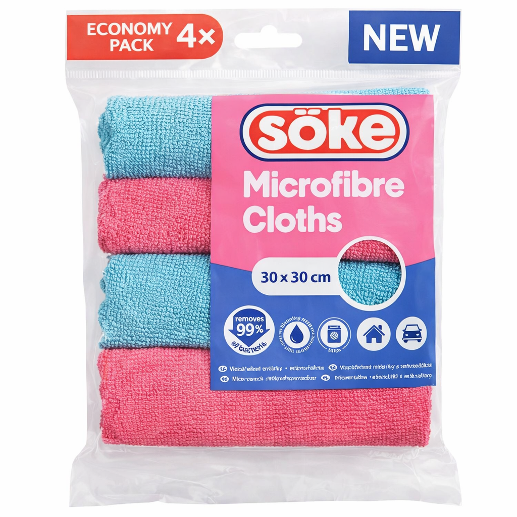 Söke Mikroszálas Törlőkendő Szett 4 db – 30×30 cm, Economy Pack