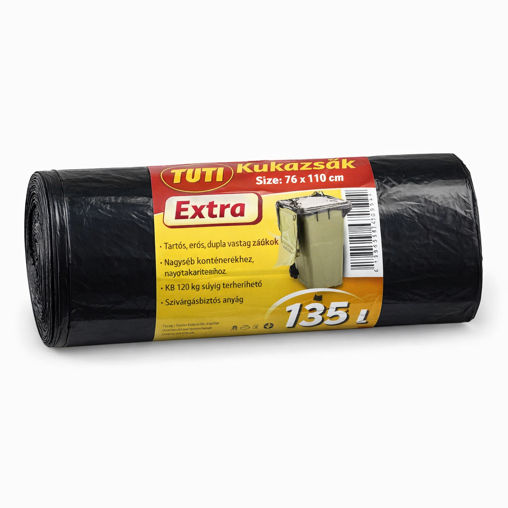 TUTI Extra Kukazsák 135 liter – Dupla Vastagságú, Nagy Teherbírású