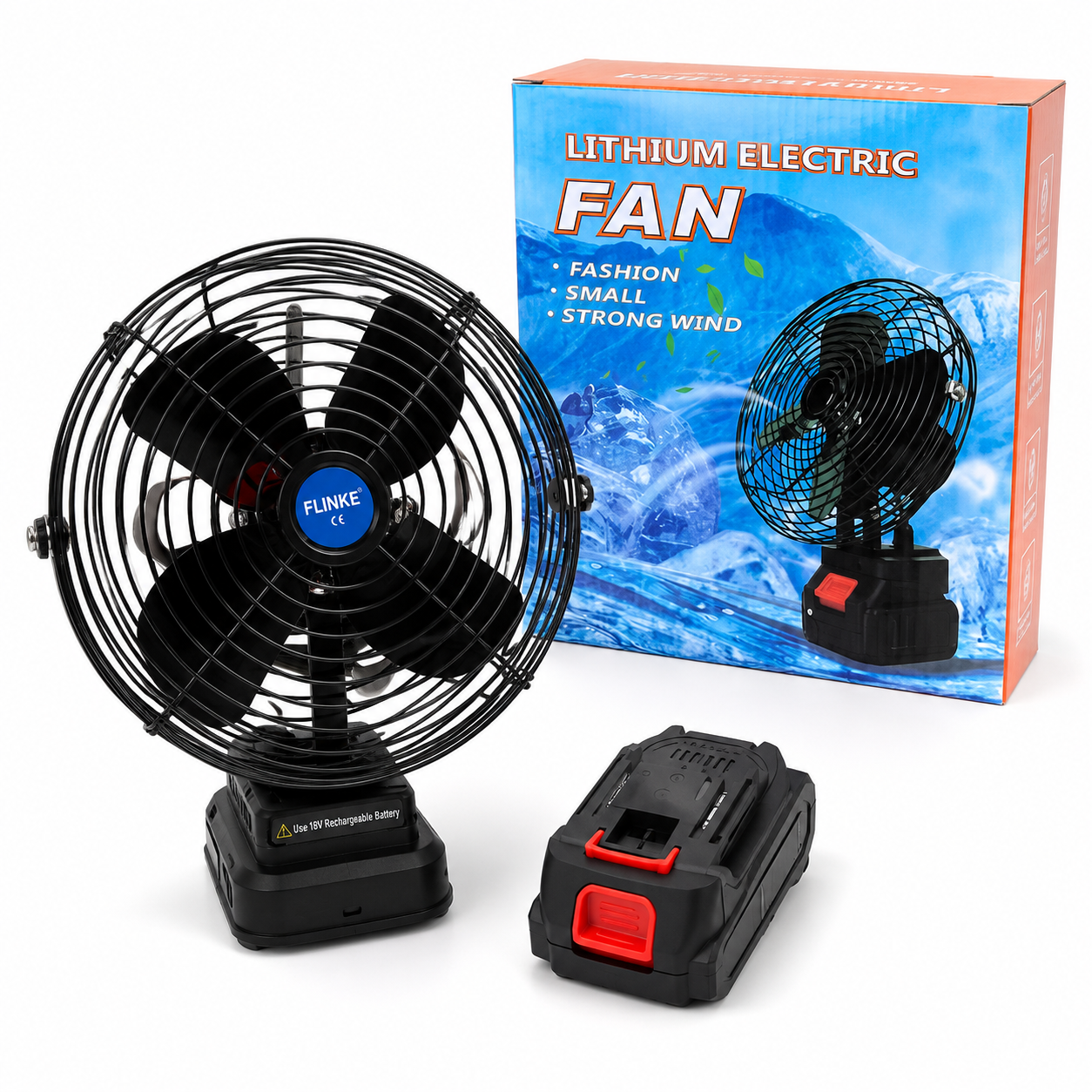 Flinke Akkumulátoros Hordozható Ventilátor 18V – Lithium Electric Fan, Erős Légáramú Asztali / Műhely Ventilátor