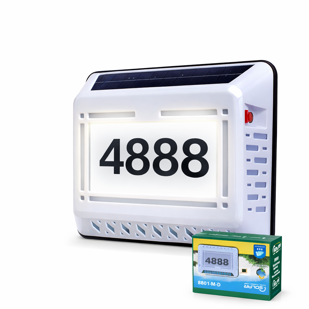 Napelemes Házszámtábla LED Lámpa – Automata Világítással, Időjárásálló Kivitel