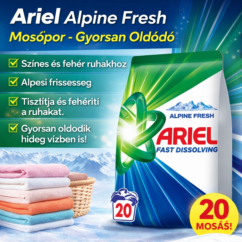 Mosópor 20 Mosáshoz – Alpine Fresh Illattal, Gyorsan Oldódó Formula