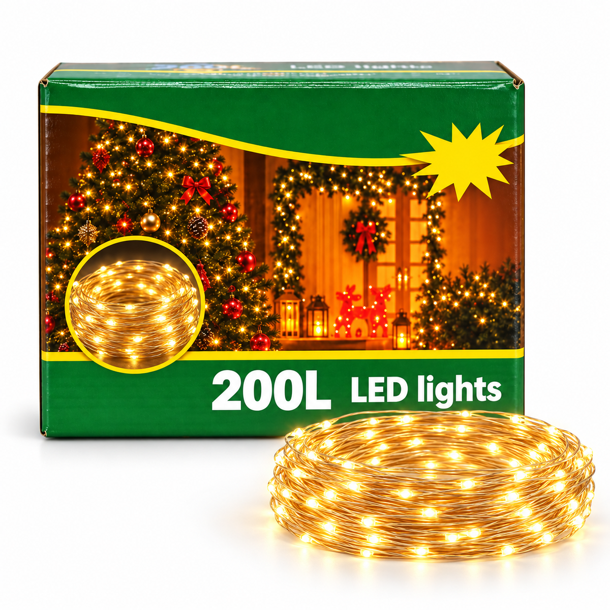 200 LED-es meleg fehér drótos fényfüzér
