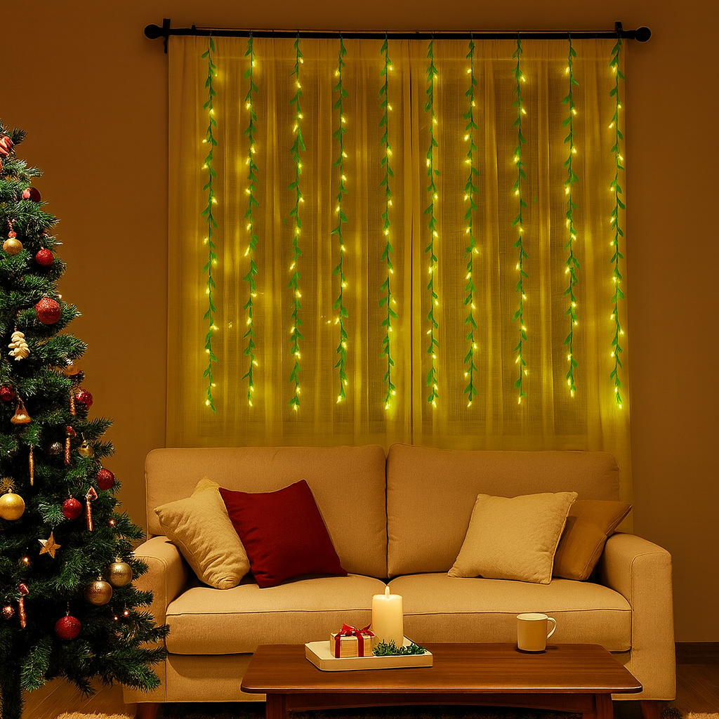 Willow Leaf 400 LED-es fűzfa leveles fényfüggöny, 2×2 m dekor függőlámpa melegfehér