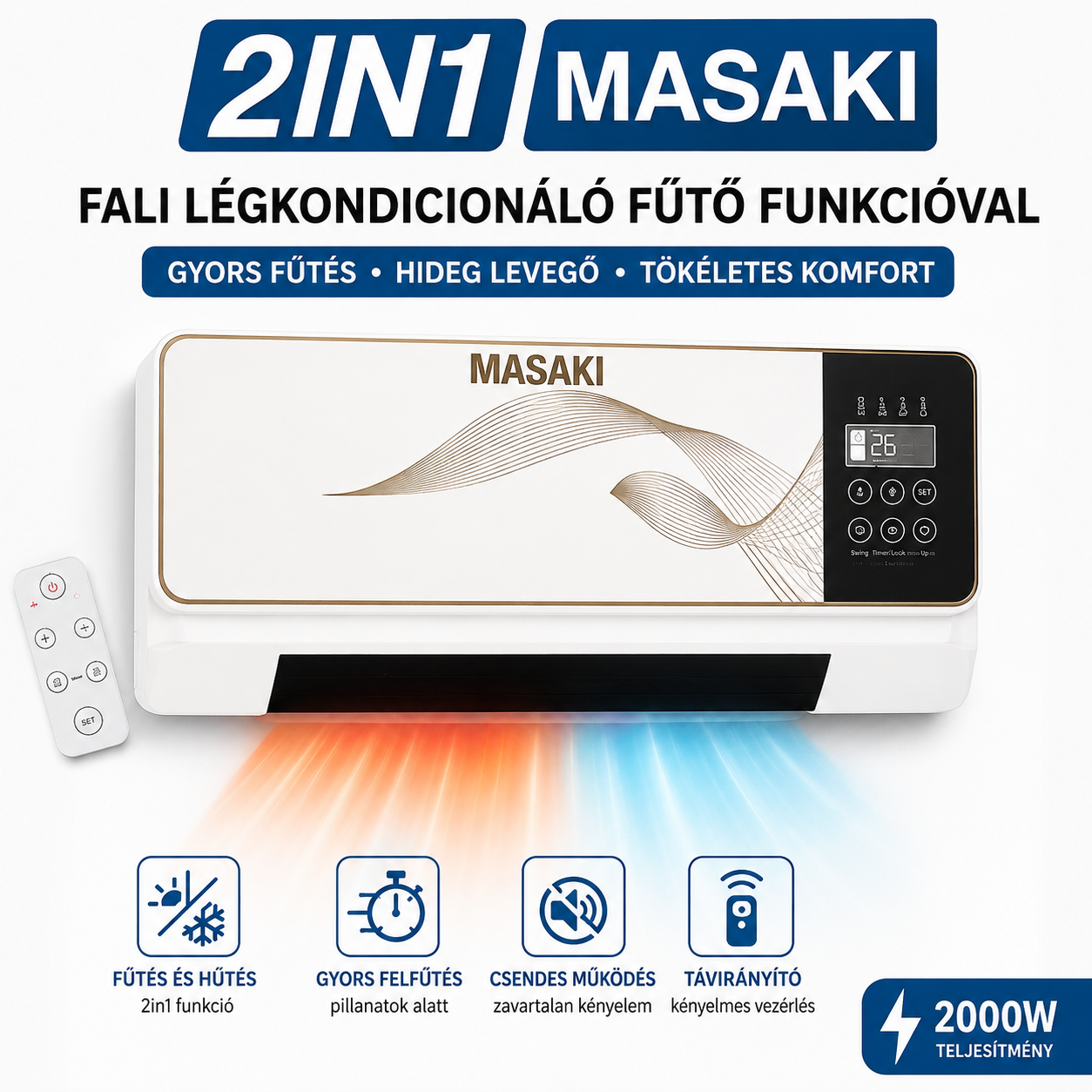 2in1 Fali Klíma + Elektromos Fűtőtest – MASAKI KL25-254