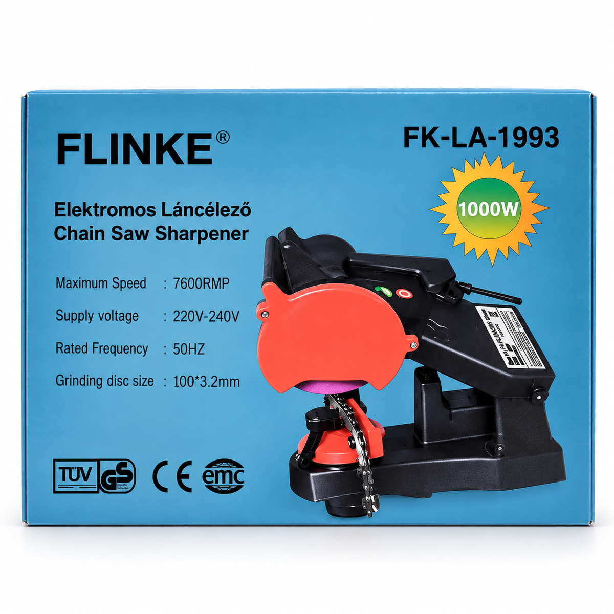 Elektromos láncélező 1000W, 100 mm-es csiszolókoronggal – láncfűrészlánc-élező készülék