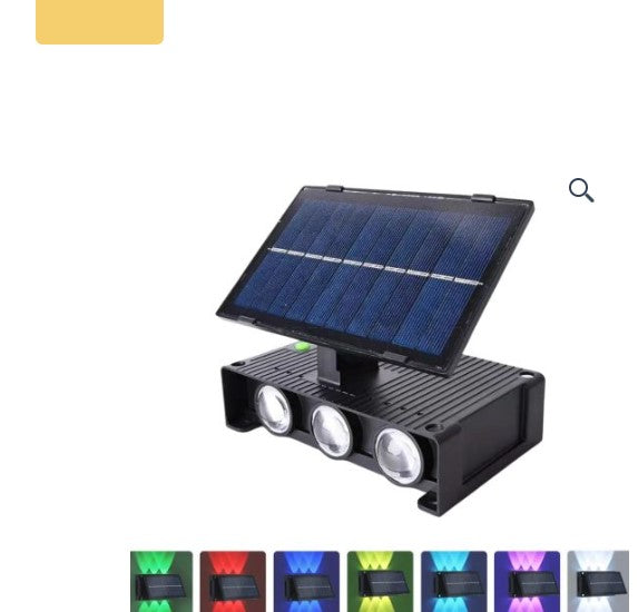 Napelemes fali lámpa, dupla, 6 LED, RGB, falra szerelhető, fel/le világítás, IP65 vízálló