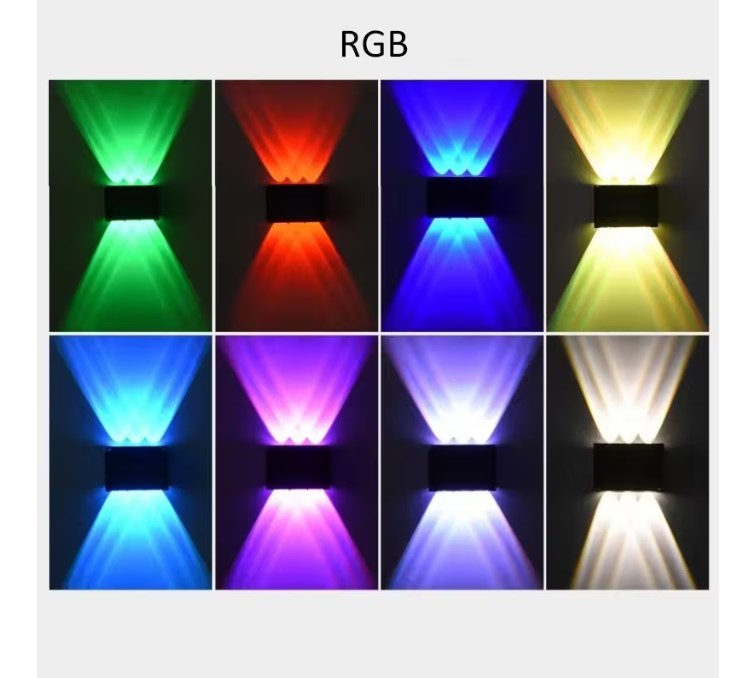 Napelemes fali lámpa, dupla, 6 LED, RGB, falra szerelhető, fel/le világítás, IP65 vízálló