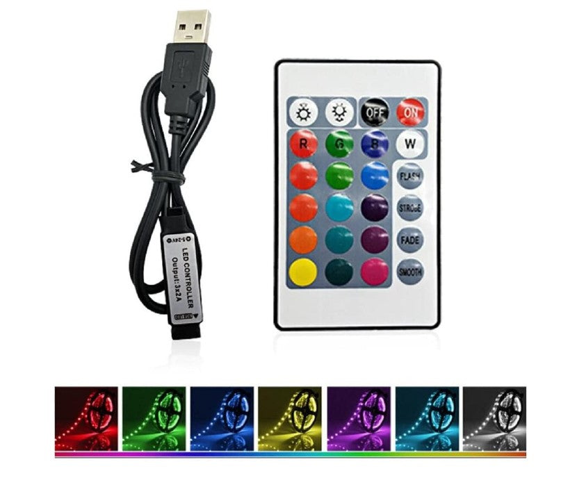 LED + USB vezérlő fénycsíkhoz, DC5V 5050, RGB, Fekete