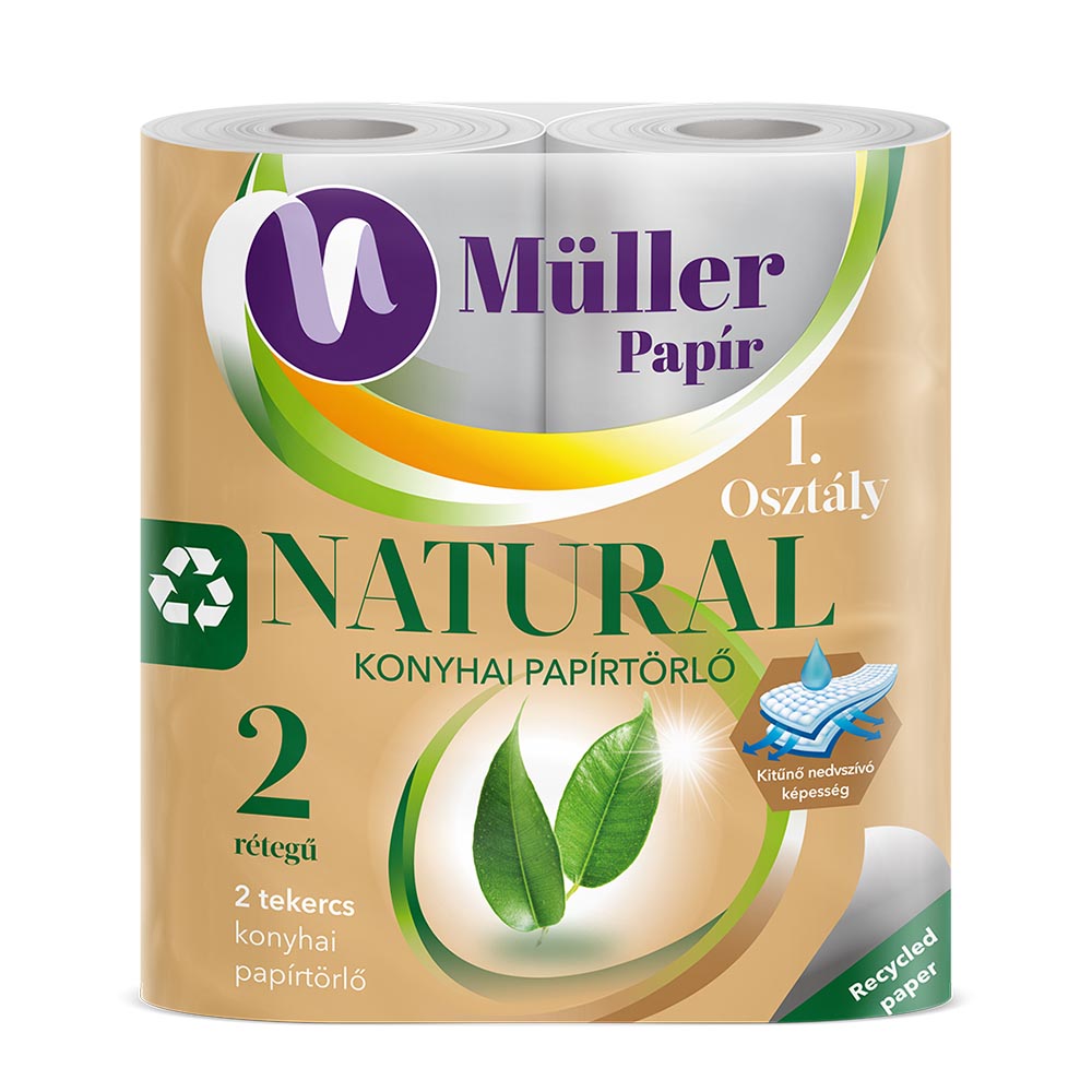 Müller natúr háztartási papírtörlő 2 rétegű 2 tekercses (2x50lap)