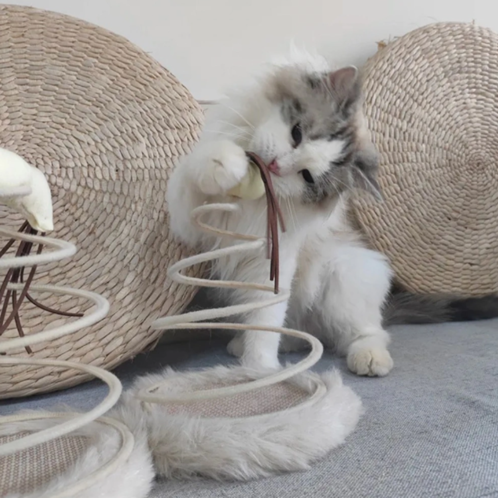 Interaktív egér típusú játék macskáknak, szizál, 23 x 15 cm, bézs szín