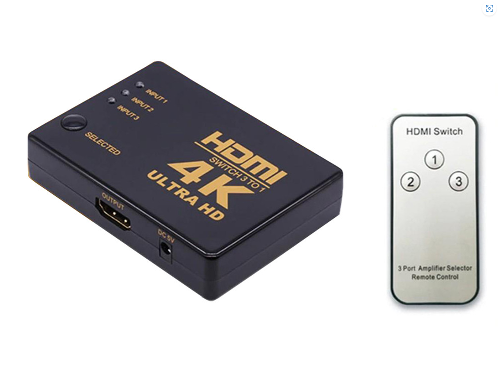 HDMI elosztó, 3 csatornás, 4K Ultra HD, távirányító