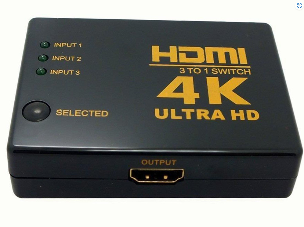 HDMI elosztó, 3 csatornás, 4K Ultra HD, távirányító