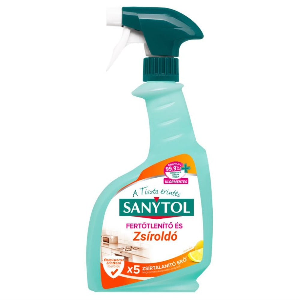 Sanytol Fertőtlenítő és Zsíroldó Spray – Klórmentes Konyhai Tisztítószer, 99,9% Baktériumellenes